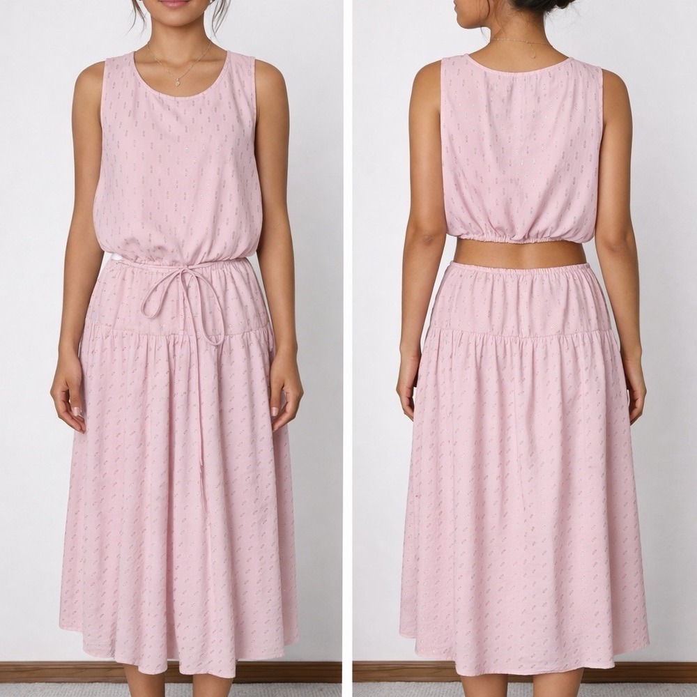 Splendid Midi Dress Womens Sizse XL Pink Peekaboo Tiered Beach‎ Sundress NWT